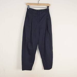 COS Cotton Pleated Barrel Leg Chino Navy Blue Pants Womens Sz 2